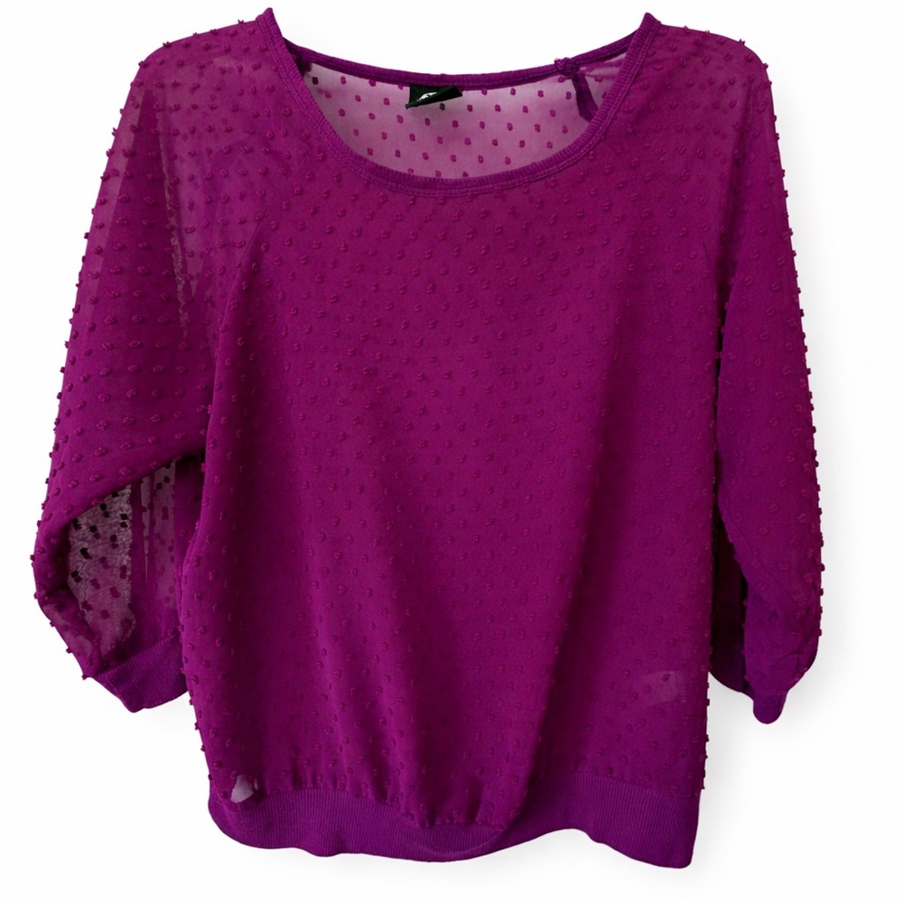 Bobeau Blouse Top purple dotted Swiss 3/4 sleeves size S